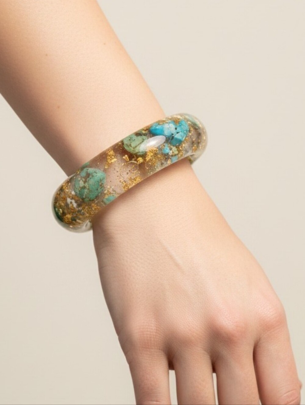 Turquoise and Gold Foil Resin Bangle Bracelet